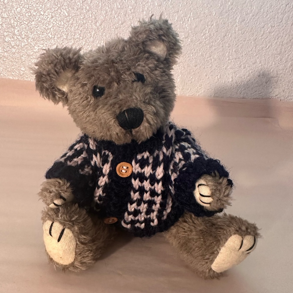 Hugfun Jointed 1998 Plush Teddy Bear Brown With Cardigan Sweater